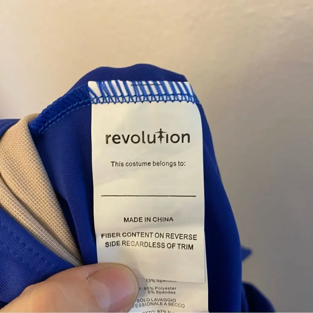 Revolution Dance royal blue dress Leotard costume RC19746 hi low mesh SA adult